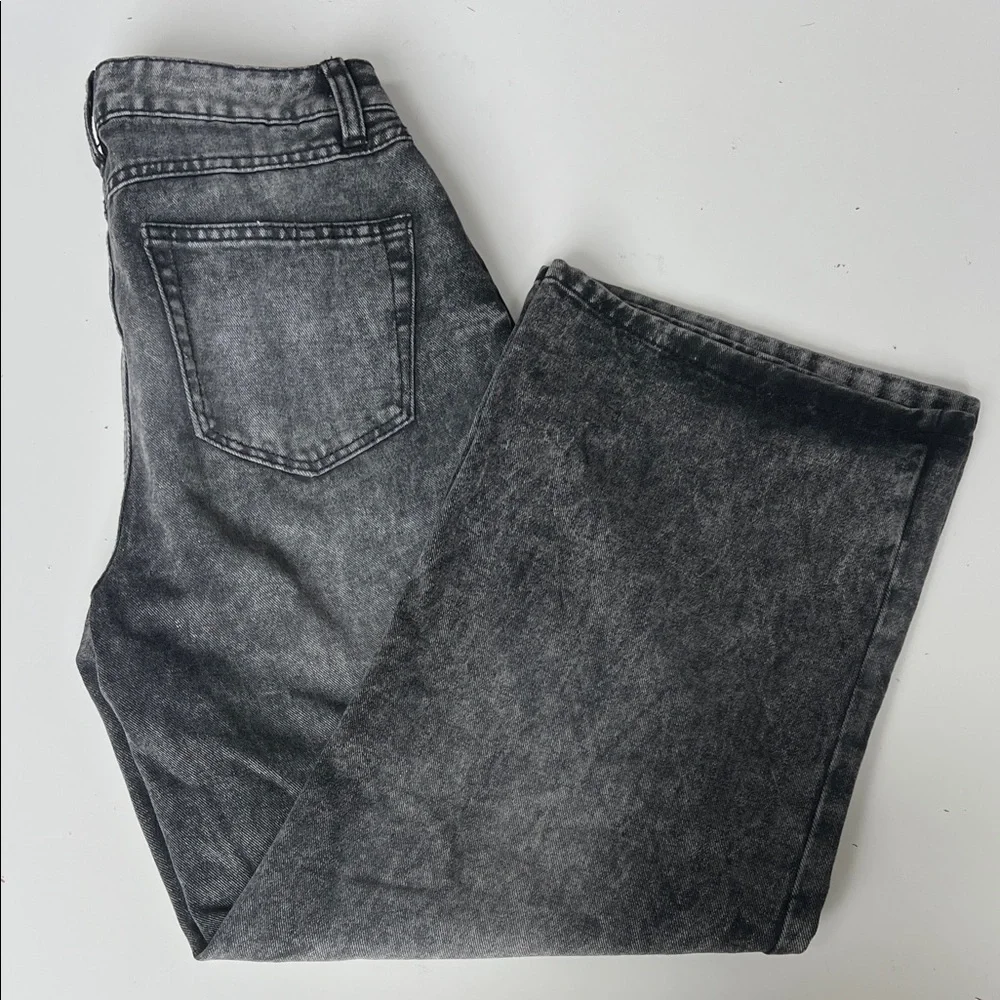 Rewash Super High Rise Wide Leg Charcoal  Distressed Jeans Women Sz 3/26